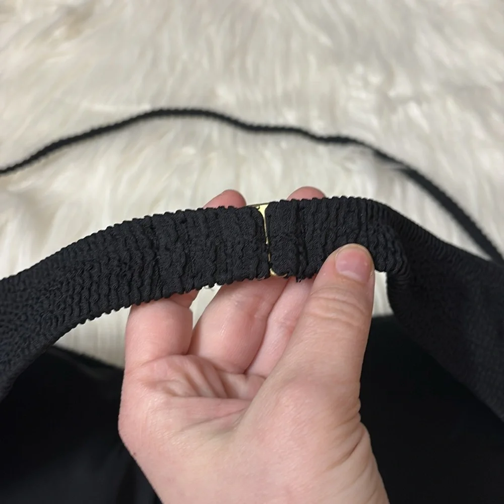 NWT J. Crew Black Heritage Textured O-Ring Bandeau Bikini Top Only Size 2X